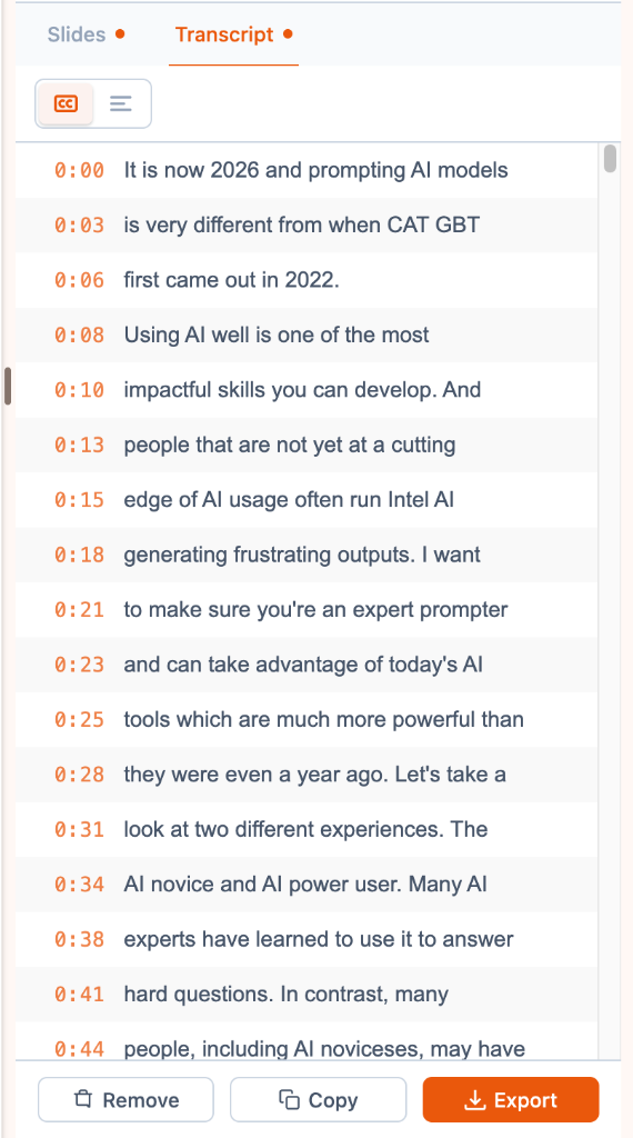 Transcript Timestamps View