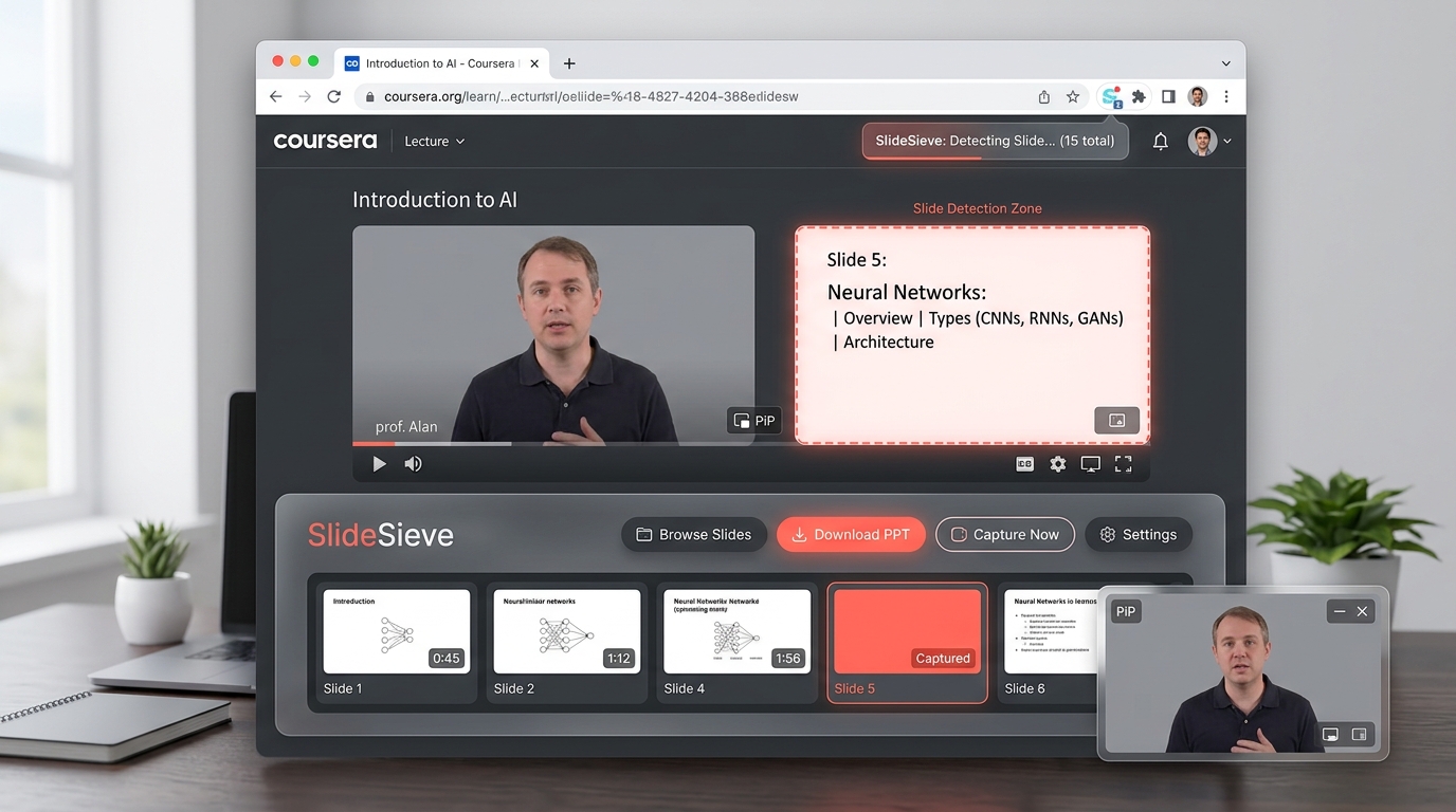 SlideSieve automatically capturing presentation slides from Coursera video lectures
